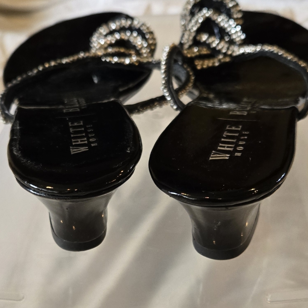 White House Black Market Black Women's Thong Slip On Rhinestone Sandals - Picture 2 of 3